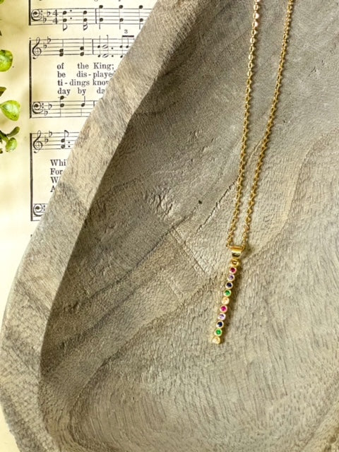 Multicolor Cubic Zirconia Strip Necklace